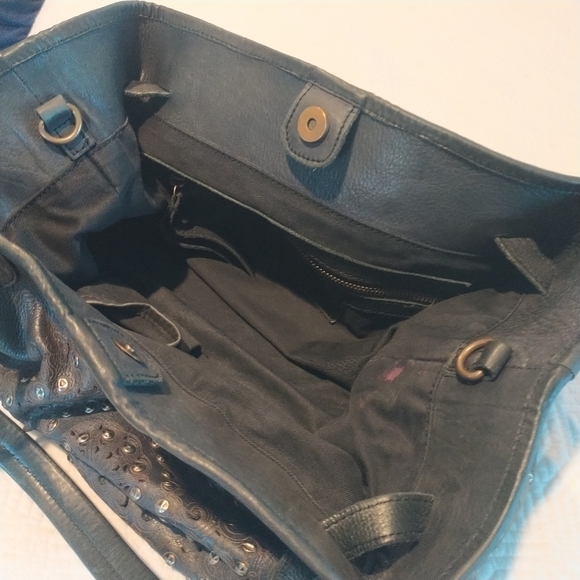 Platania Studded Lazer Cut Black Italian Leather Satchel with Swirl Design - Picture 13 of 14